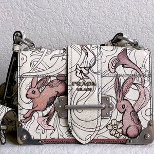 PRADA Limited Edition Rabbit Print Glace Calfskin Leather Cahier Crossbody Bag